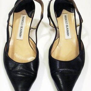 Manolo Blahnik Black Leather 2.5" heel sling back